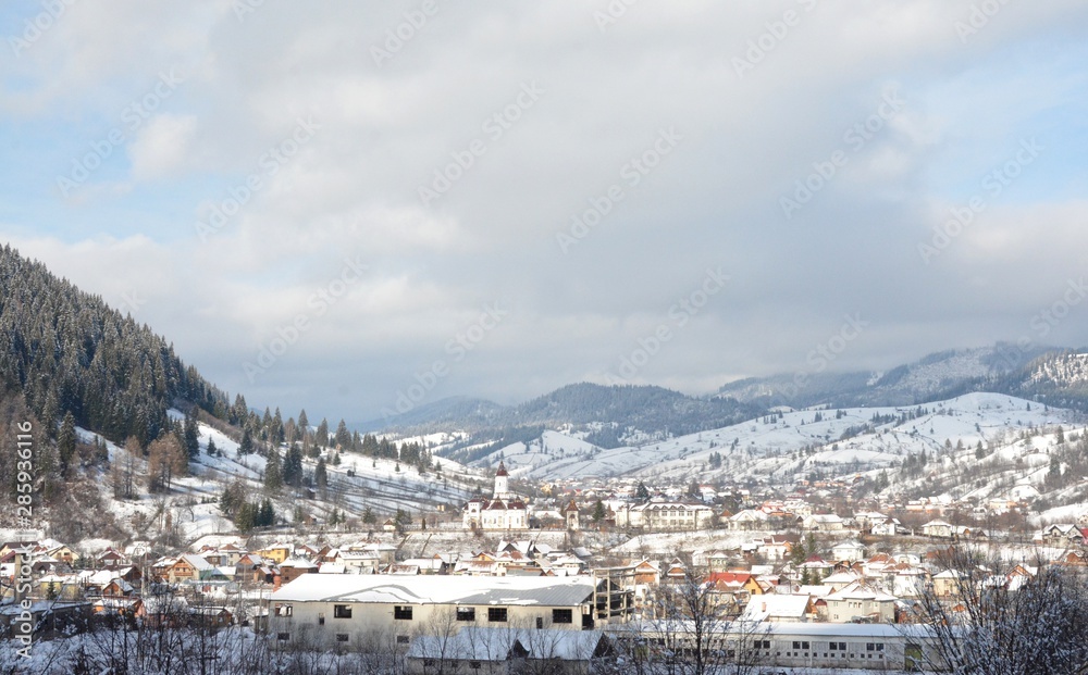 winter landscape with a village in Bucovina