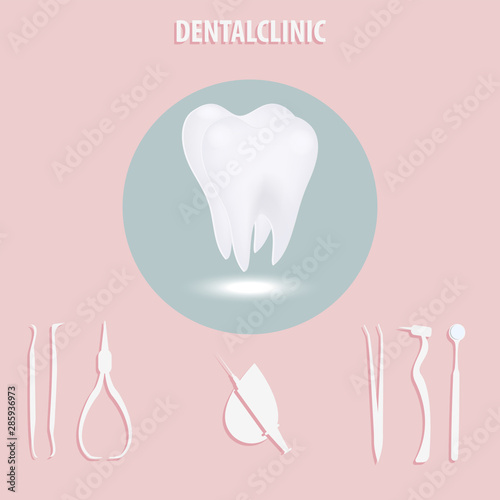Dentistry - White Molar - Tool Set - Vector. Tooth protection. Dentist icon.