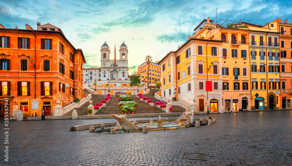 Piazza de Spagna in Rome, italy. Spanish steps in the morning. Rome architecture and landmark.