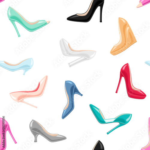 Fashion seamless pattern with colorful glamour heel shoes