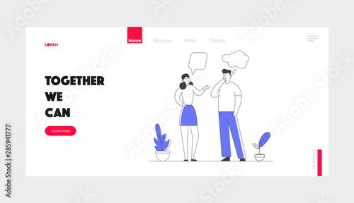 People Communicating Website Landing Page. Young Man and Woman Chatting and Communicate. Friends or Colleagues Talking Discussing and Make Decisions Web Page Banner. Cartoon Flat Vector Illustration