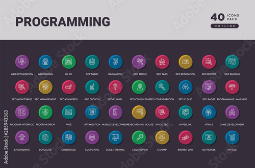 programming concept 40 outline colorful round icons set
