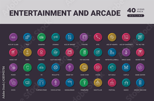 entertainment and arcade concept 40 outline colorful round icons set