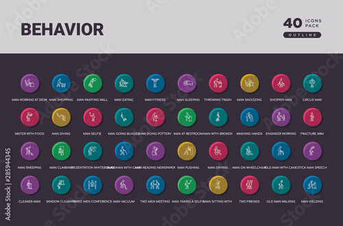 behavior concept 40 outline colorful round icons set