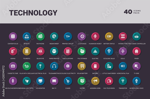 technology concept 40 colorful round icons set