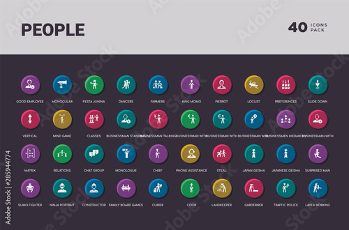 people concept 40 colorful round icons set