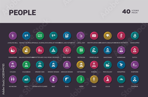 people concept 40 colorful round icons set