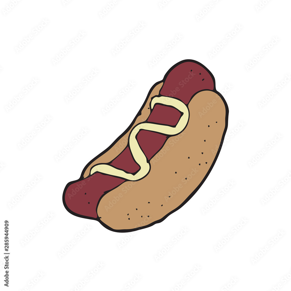 digitally drawn illustration Hot dog design. hand drawing style digitally drawn illustration Hot dog design. hand drawing style