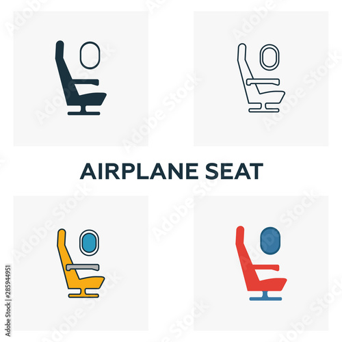 Airplane Seat icon set. Four elements in diferent styles from airport icons collection. Creative airplane seat icons filled, outline, colored and flat symbols