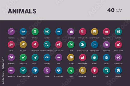 animals concept 40 colorful round icons set