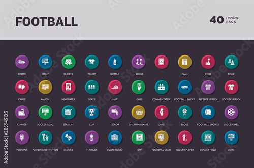 football concept 40 colorful round icons set