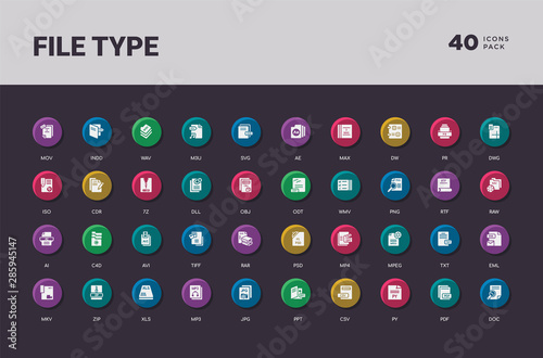 file type concept 40 colorful round icons set photo