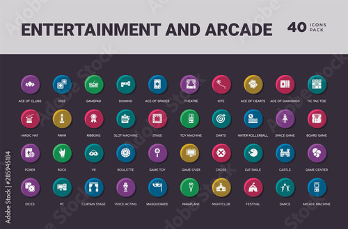 entertainment and arcade concept 40 colorful round icons set