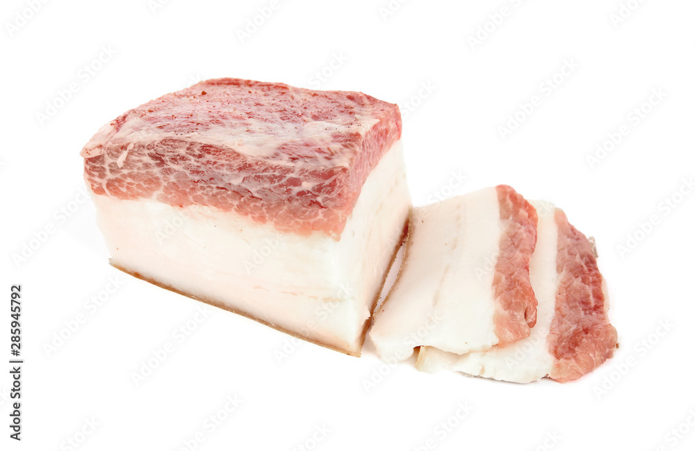 Cut pork fatback with rind isolated on white Cut pork fatback with rind isolated on white