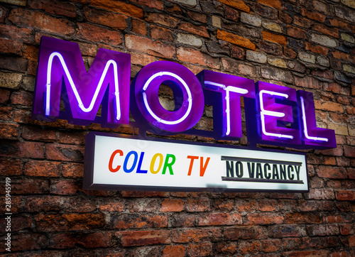 Retro Neon Motel Sign With Color TV