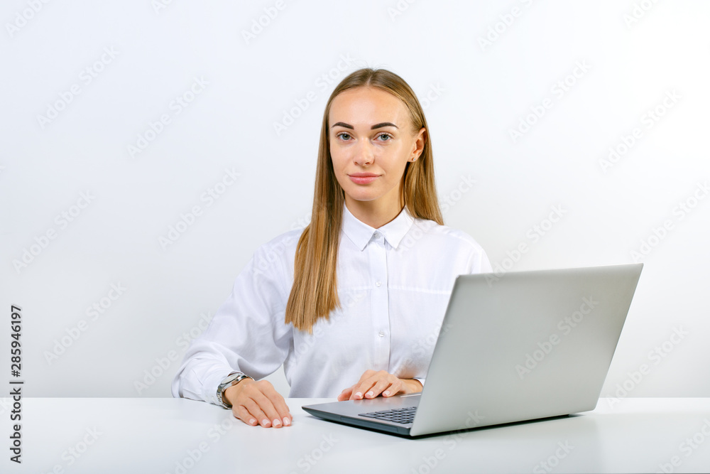 Beautiful Young Business Woman With Laptop Computer. Professional Business Woman. Beautiful Young Business Woman With Laptop Computer. Professional Business Woman.