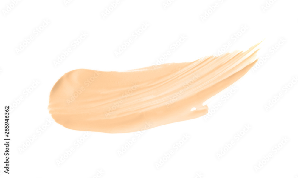 Sample of liquid foundation foundation on white background, top view Sample of liquid foundation foundation on white background, top view