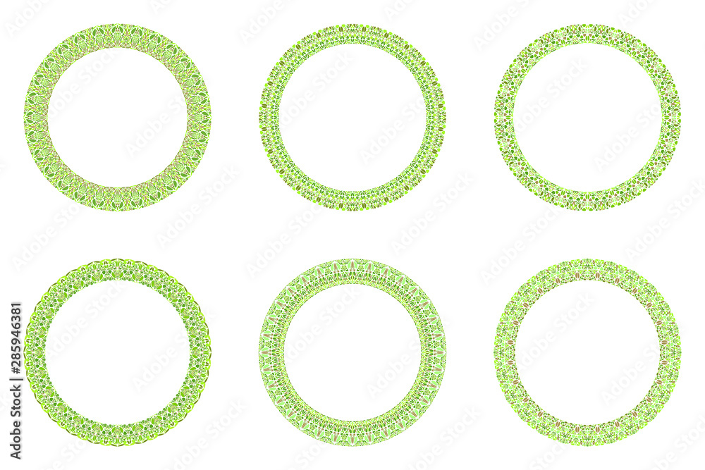 Abstract geometrical floral wreath set - circular round vector elements from curved shapes Abstract geometrical floral wreath set - circular round vector elements from curved shapes