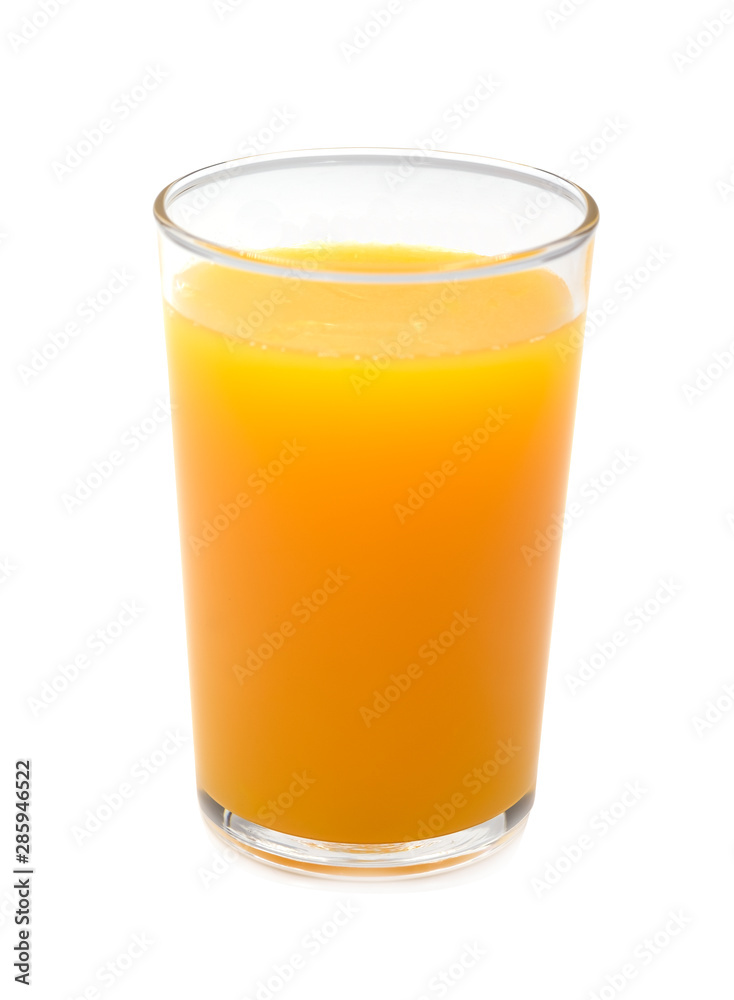 Glass of fresh orange juice isolated on white background.