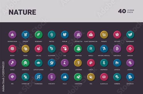 nature concept 40 colorful round icons set