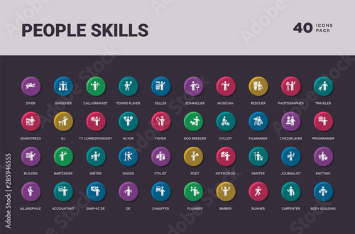 people skills concept 40 colorful round icons set