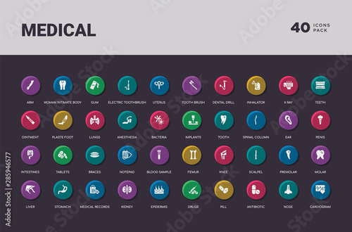 medical concept 40 colorful round icons set