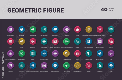 geometric figure concept 40 colorful round icons set