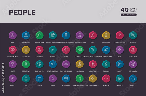 people concept 40 outline colorful round icons set