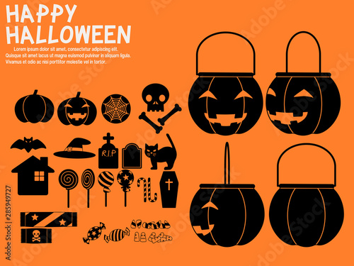 Set of Halloween candy and bucket