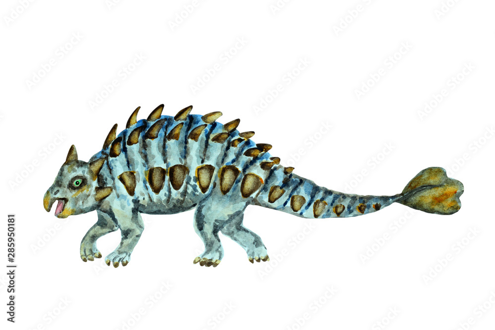 Naklejka premium Dinosaur ankylosaurus on a white background, hand drawn watercolor.