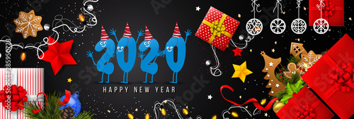 New Years 2020. Happy New Year greeting card. 2020 Happy New Year background.