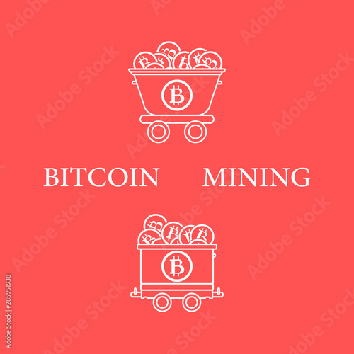 Mining of bitcoins. Mining trolleys with bitcoins.