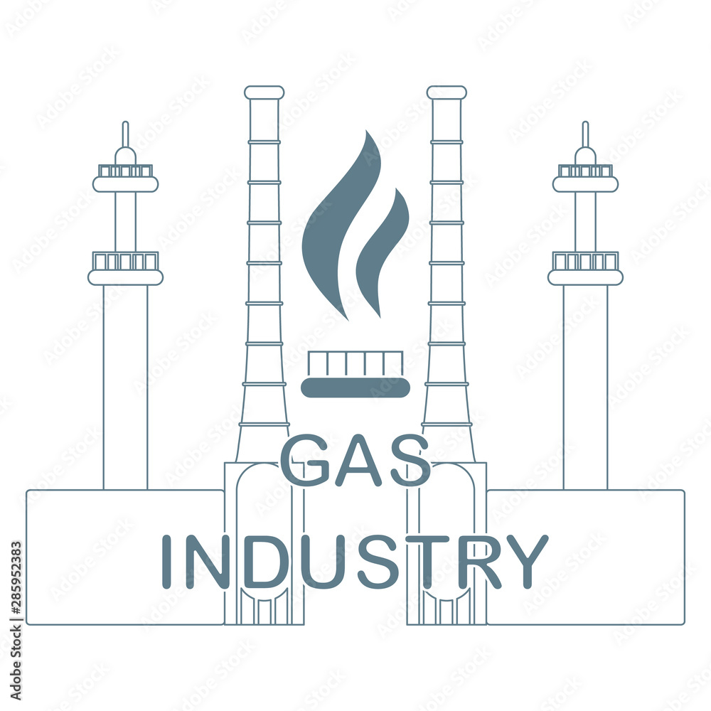 Gas processing plant.Gas burner with flame.