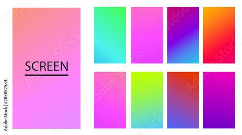 Vector EPS 10 Gradient Set. Different colors. Modern Smartphone screen, mobile app Template. Design for Wallpaper, background, banner, flyer, Social media post. 