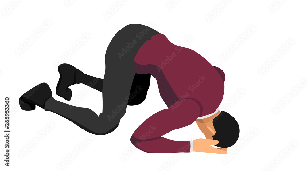 the character wearing a suit is bowing down holding his head. gestures indicate failure and bankruptcy. the character wearing a suit is bowing down holding his head. gestures indicate failure and bankruptcy.