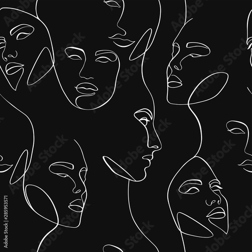 Seamless pattern, portraits of girls