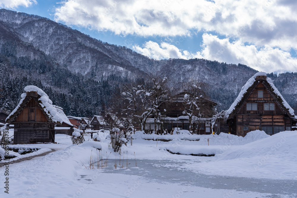 The historical village Shirakawa go in  winter, the world heritage of UNESCO in Japan.