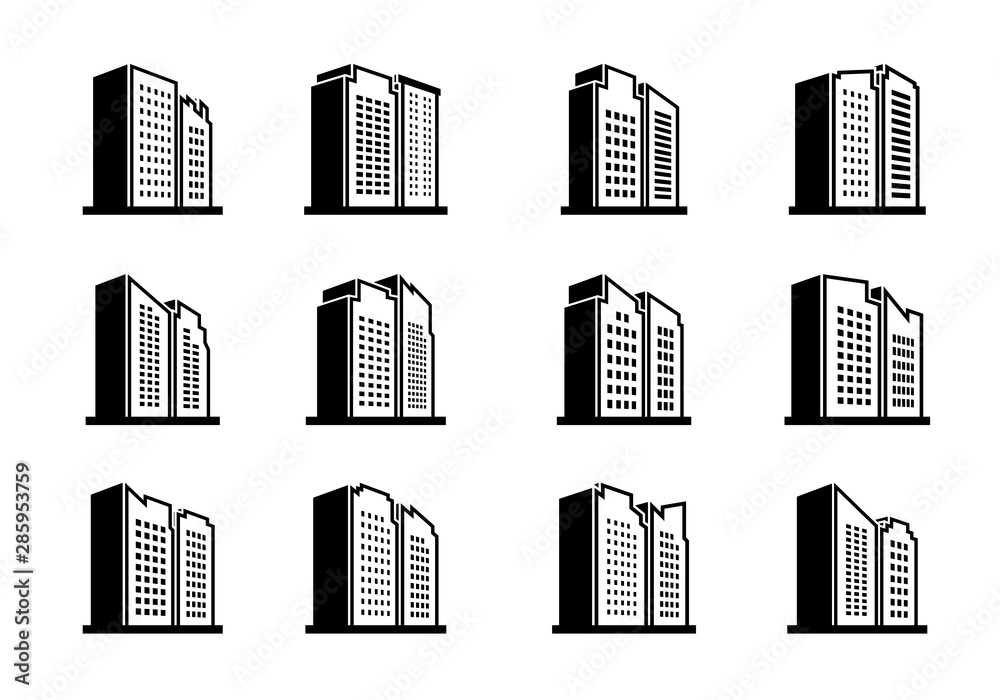 Line perspective building urban icon on white background, Vector company and bank collection
