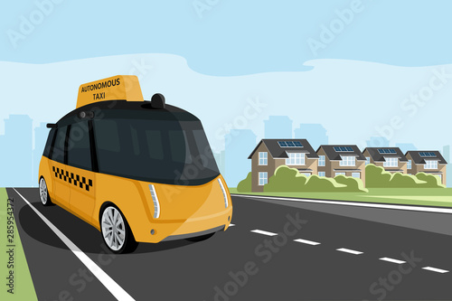 Autonomous self driving taxi. Vector illustration.