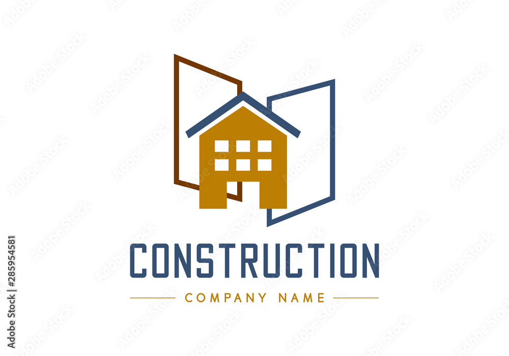 Blue and brown home logo on whiet background, Creative construction vector design Blue and brown home logo on whiet background, Creative construction vector design