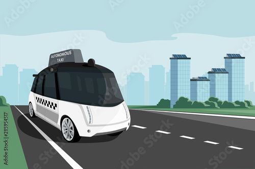 Autonomous self driving taxi. Vector illustration.