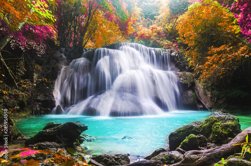 huay mae kamin waterfall in colorful autumn forest at Kanchanaburi  thailand