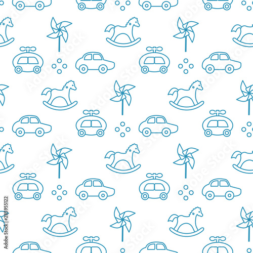 Vector seamless pattern with kids toys. Childhood