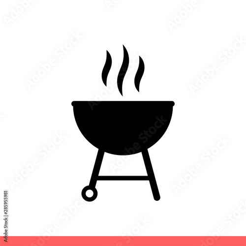 Grill icon in flat isolated on white background, barbecue vector illustration for web site or mobile app