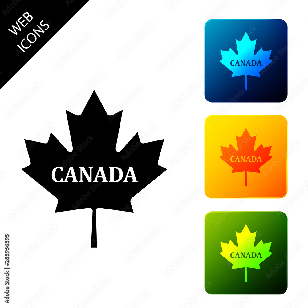 Canadian maple leaf with city name Canada icon isolated on white background. Set icons colorful square buttons. Vector Illustration Canadian maple leaf with city name Canada icon isolated on white background. Set icons colorful square buttons. Vector Illustration