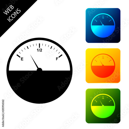 Fuel gauge icon isolated on white background. Full tank. Set icons colorful square buttons. Vector Illustration