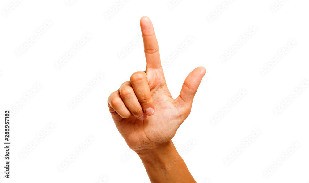 Female hand with finger up isolated on white Female hand with finger up isolated on white