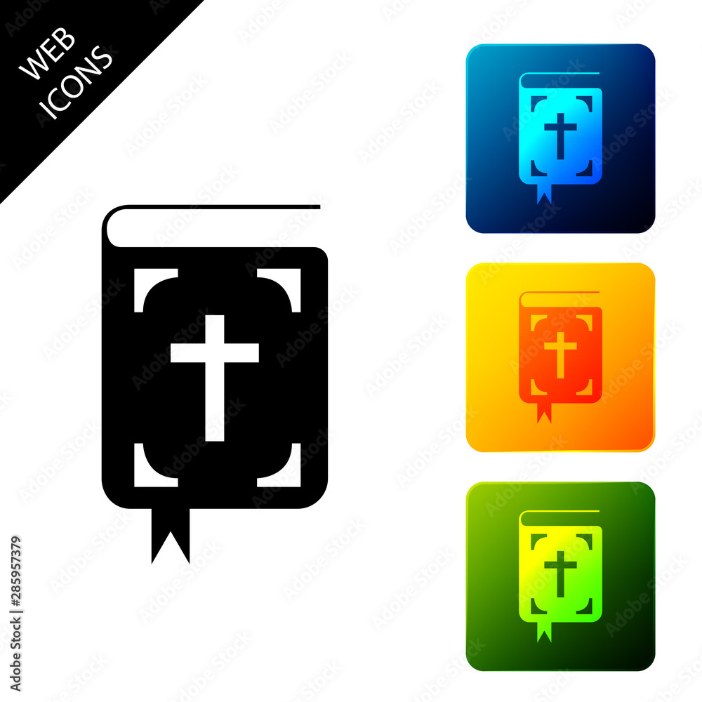 Bible book icon isolated on white background. Holy Bible book sign. Set icons colorful square buttons. Vector Illustration Bible book icon isolated on white background. Holy Bible book sign. Set icons colorful square buttons. Vector Illustration