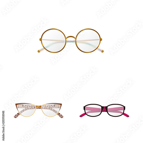 Vector illustration of glasses and frame icon. Collection of glasses and accessory vector icon for stock.