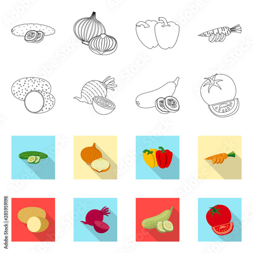 Isolated object of vegetable and fruit logo. Collection of vegetable and vegetarian vector icon for stock.